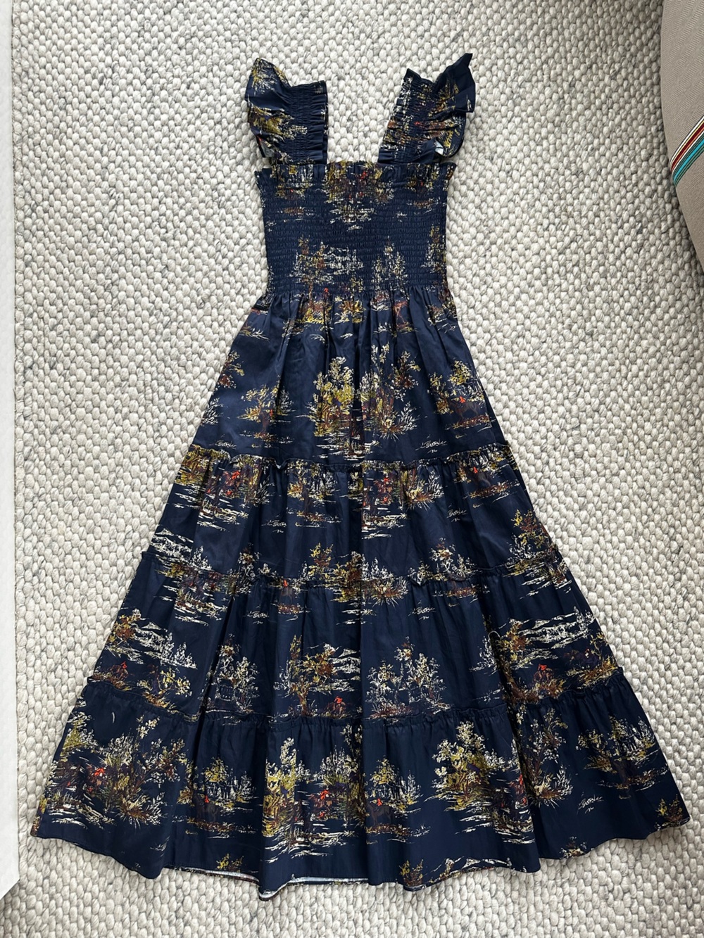 Hill House Navy Pattern Tiered Midi Dress with Smocked Bodice - Picture 8 of 8